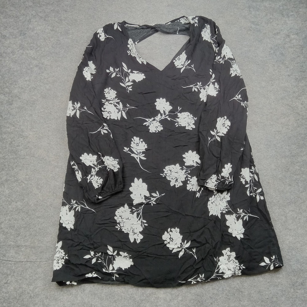 Charlotte Russe Dress Womens XL Black White Floral Long Sleeve V Neck Made USA